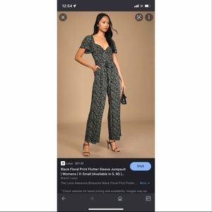 Awesome Blossoms Black Floral Print Flutter Sleeve Jumpsuit - size L